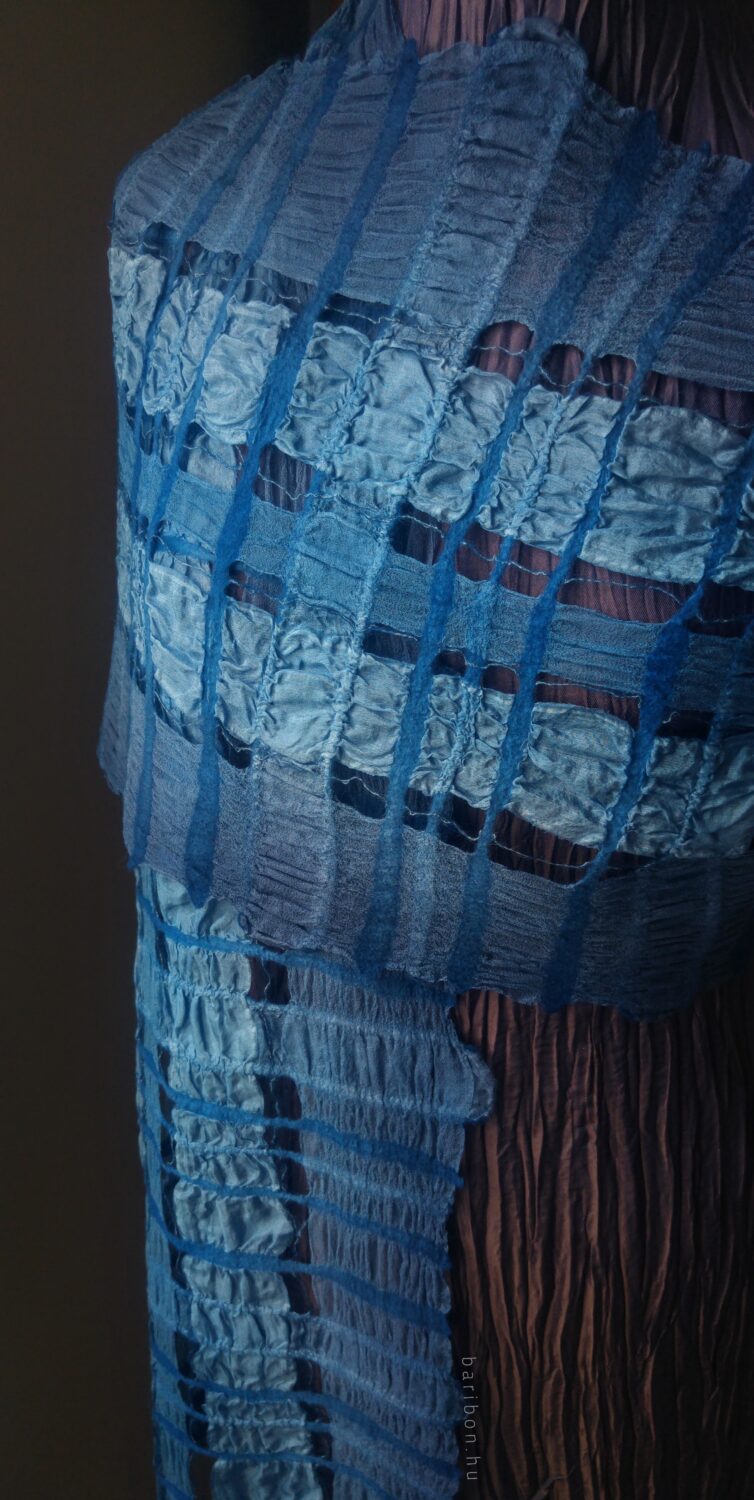 Chequered soft shawl - summer blues on 3 silks