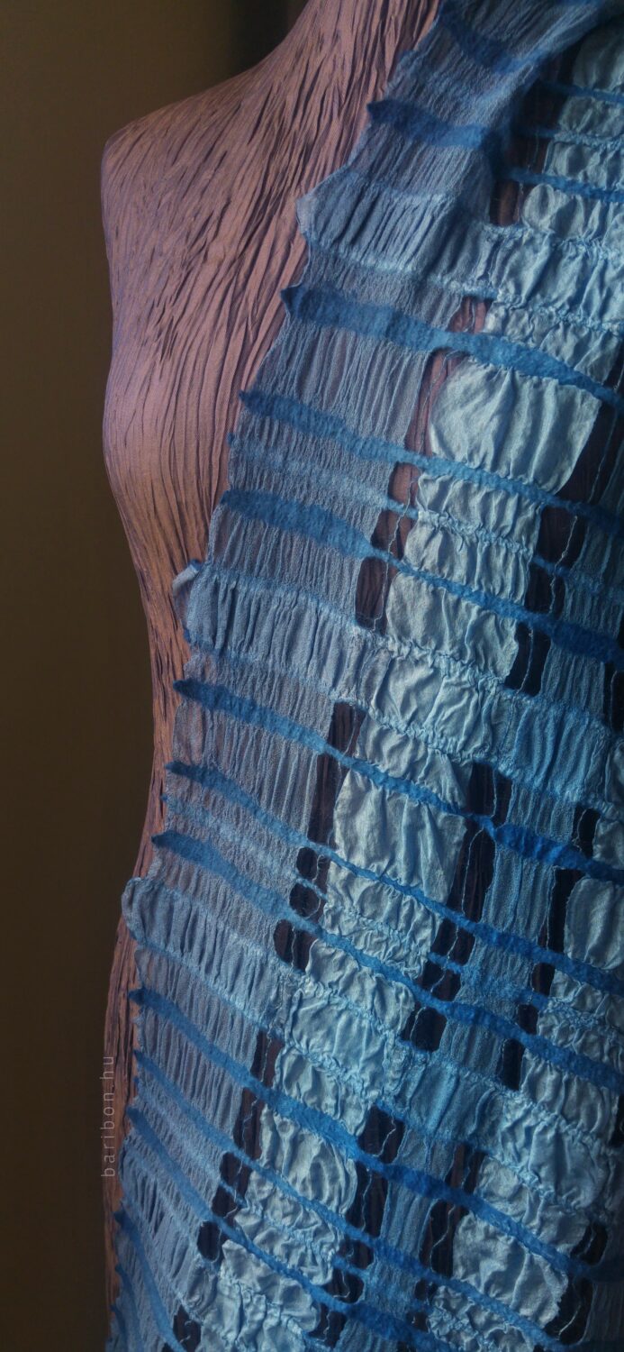 Chequered soft shawl - summer blues on 3 silks