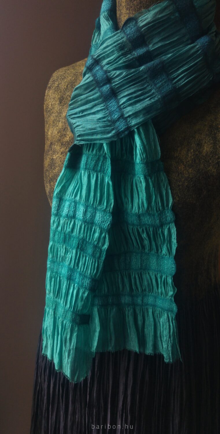 Teal waves - silk shawl