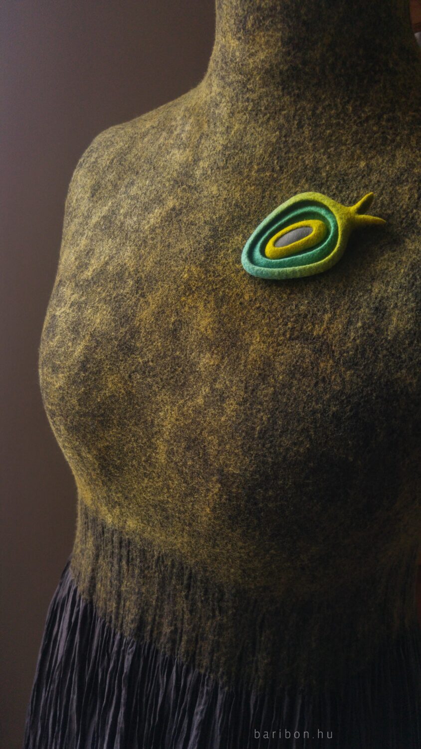 Greenish + teal fruit pebble broche