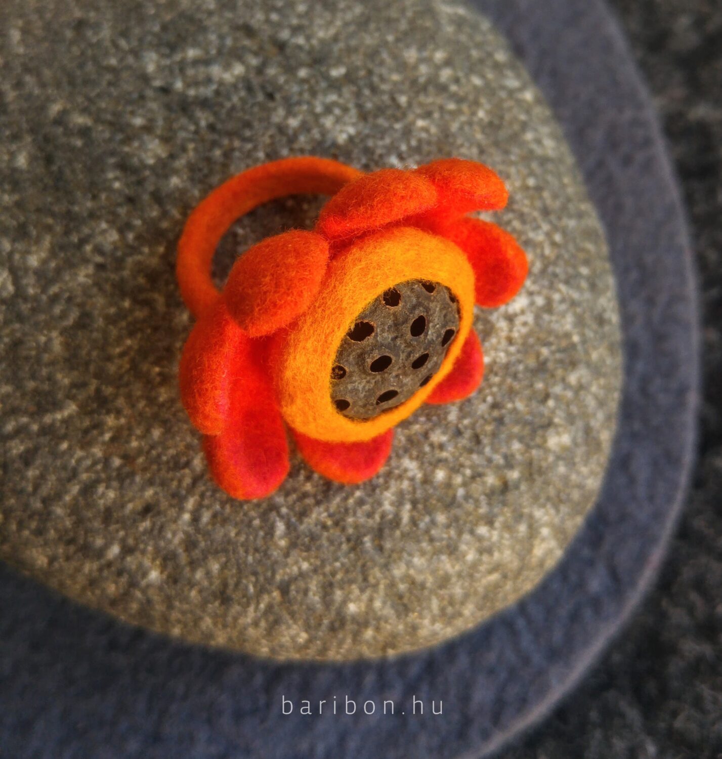 Flower shaped orange and yellow lotus ring
