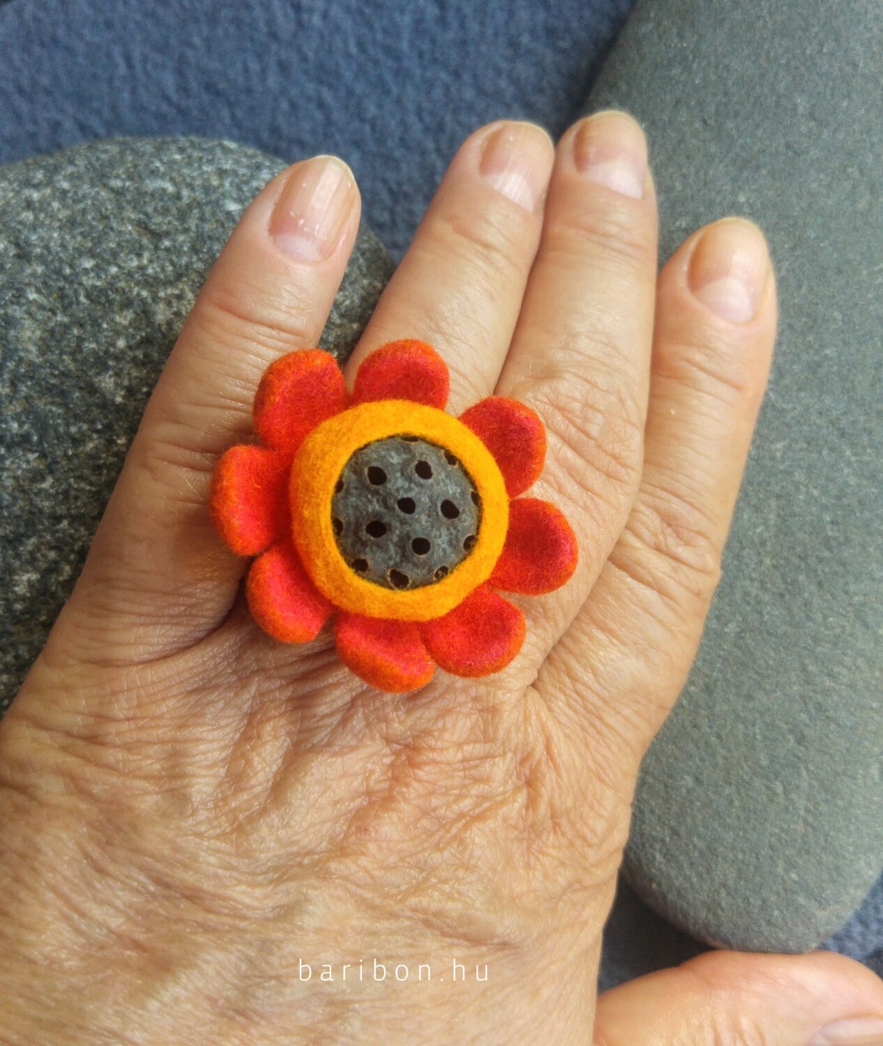 Flower shaped orange and yellow lotus ring