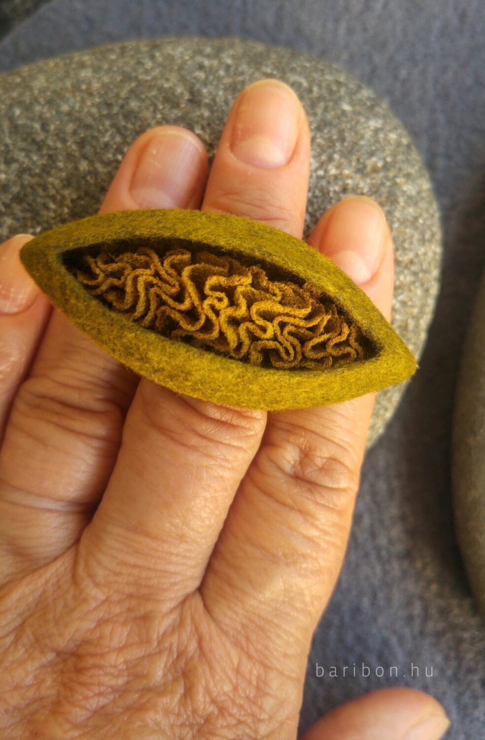 Creased silk olive ring