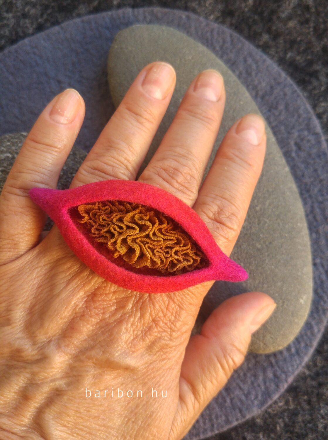 Creased silk ombre magenta ring